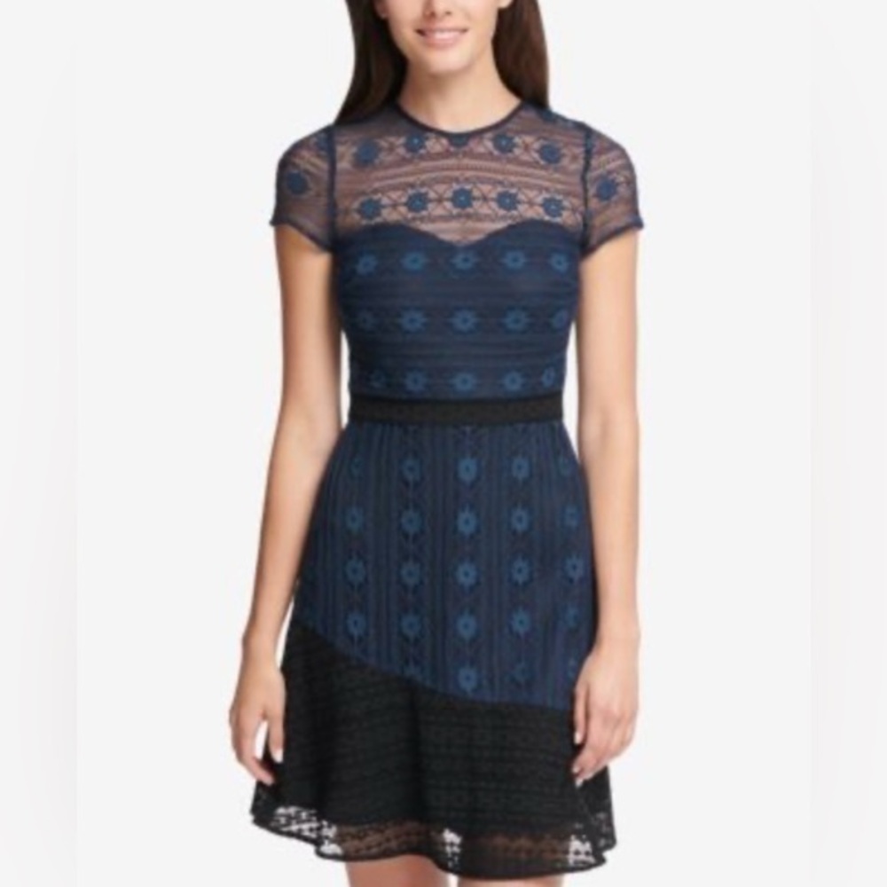 Kensie Black Blue Lace Dress Size 4 School Dance Holiday Party